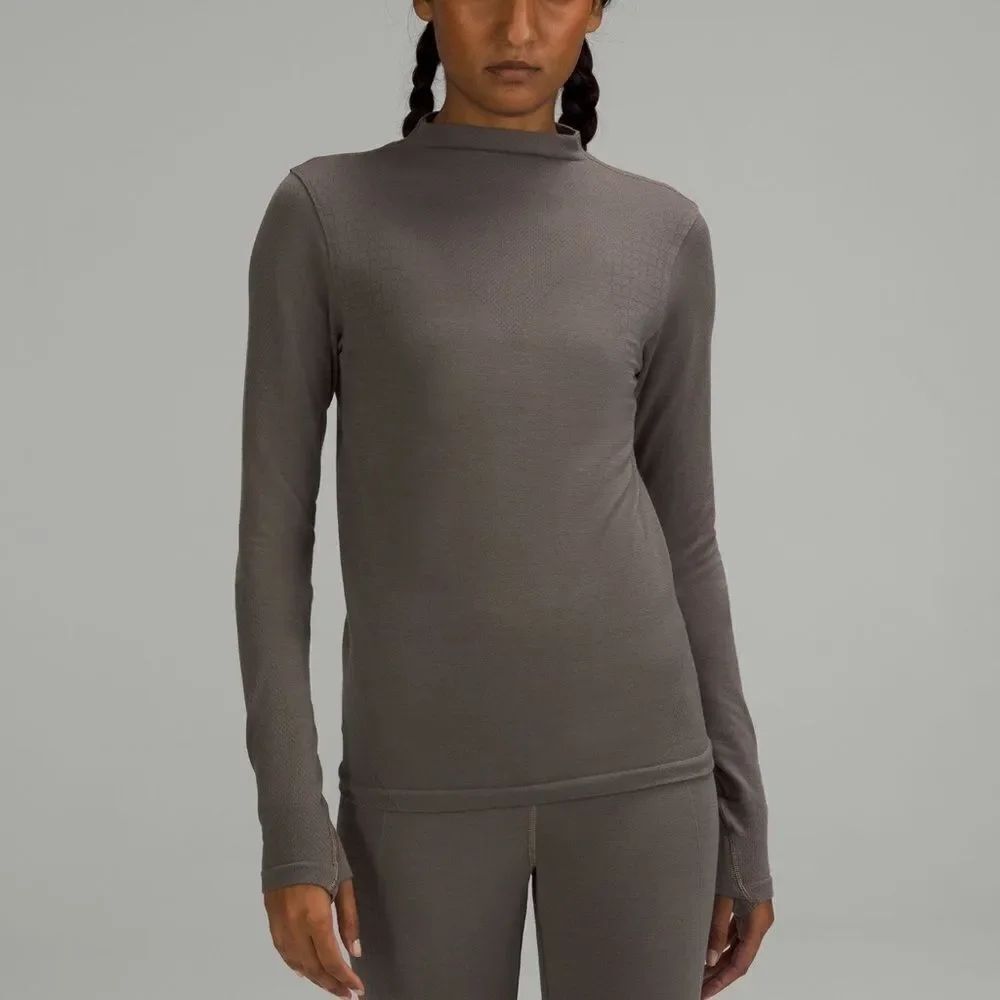 NWT New LULULEMON LAB Seamless Wool-Blend Long Sleeve Shirt Rover Gray Brown 10